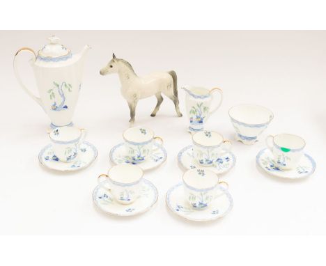 Mid 20th C Royal Doulton six piece tea set with tea pot sugar and cream jug Lucien patt along with Goebel horse.