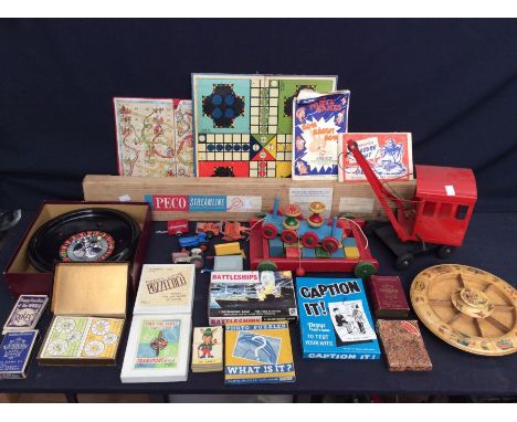 Collection of vintage board games, vintage vehicles, vintage childs blocks etc.&nbsp;