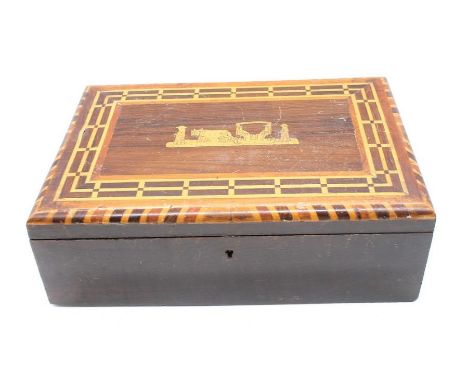 An early 19th century Continental inlaid trinket box with satinwood interior detail to the top and lift-out tray inside.