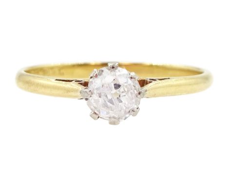 Early 20th century gold single stone old cut diamond ring, stamped 18ct Plat, diamond approx 0.50 caratCondition Report:Appro