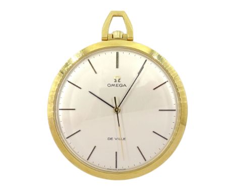 Omega De Ville 18ct gold keyless lever pocket watch, Cal. 601, serial No 28796312, silvered dial with baton hour markers, sta