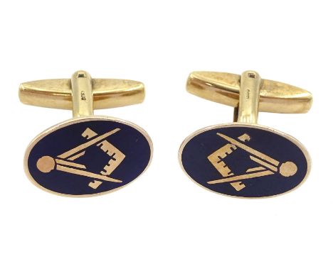 Pair of 9ct gold enamel Masonic cufflinks, Birmingham 1973Condition Report:Approx 8.6gm, some light scratches to enamel