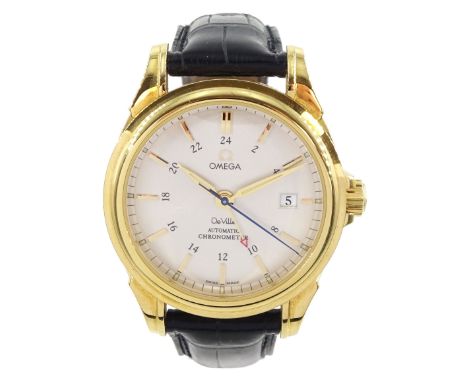 Omega De Ville GMT gentleman's 18ct gold automatic Co-Axial chronometer wristwatch, Ref. 168.1702, Cal. 2628, serial No. 8040