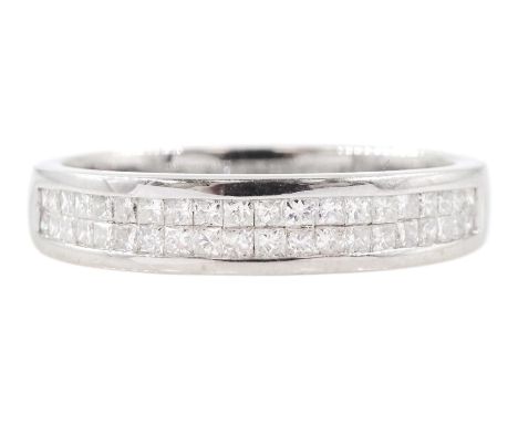 18ct white gold channel set, two row princess cut diamond half eternity ring, hallmarked, total diamond weight 0.47 caratCond