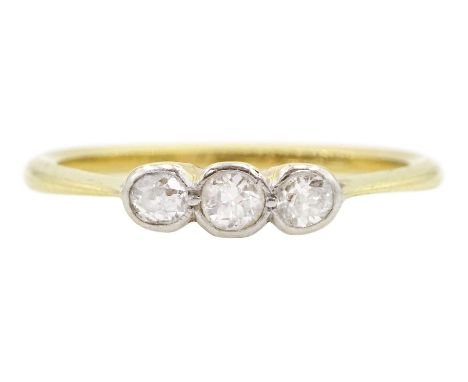 Early 20th century gold three stone old cut diamond ring, stamped 18ct Plat, total diamond wight approx 0.20 caratCondition R