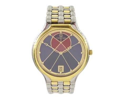 Omega gold and stainless steel quartz wristwatch, Cal. 1431, Sun symbol dial, with  Egyptian Ankh hands and date aperture at 