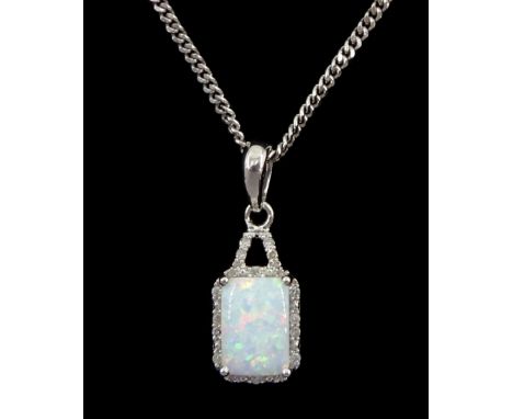 9ct gold opal and diamond pendant necklaceCondition Report:Approx 2.75gm, pendant length = 1.7cm, chain length = 46cm, good c