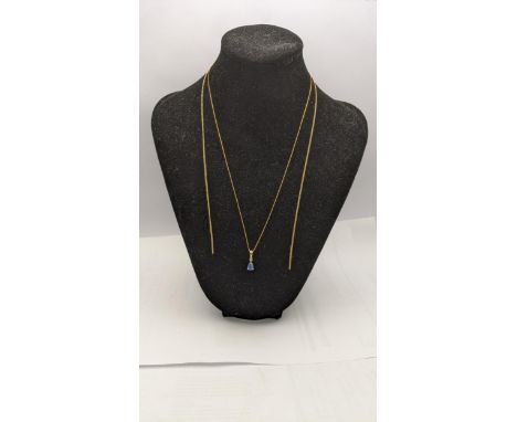 A 9ct gold necklace A/f and a 9ct gold necklace with a diamond and sapphire coloured stone 4.1gLocation: 