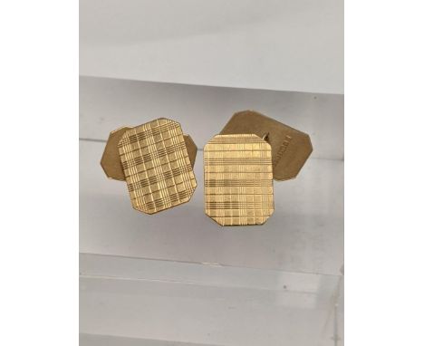 A pair of 9ct gold cufflinks have engraved detail, total weight 3.1gLocation: 