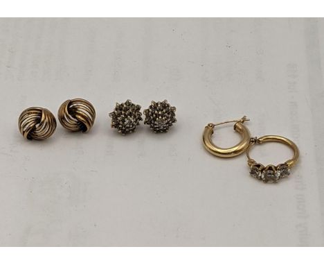 Two pairs of gold earrings one set with diamonds and two single earrings 7gLocation: 