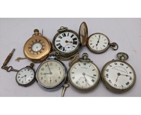 Silver, white metal, gold plated and nickel plated pocket watches to include a hunter stamped silver Location: 