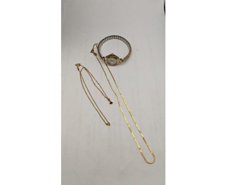 A 9ct gold necklace with one other A/F 3.3g, together with a 9ct gold faced ladies manual wind wristwatchLocation: 