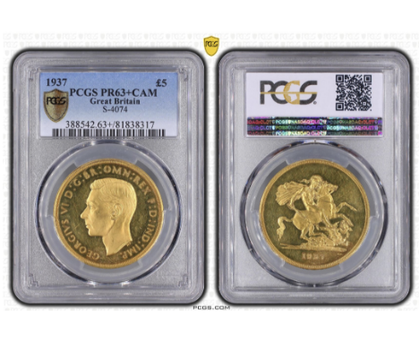 United Kingdom - George VI (1937-1952) Five Sovereigns/Five Pounds, dated 1937, Coronation Year, Uncrowned Portrait of King G