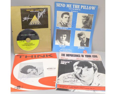 Music autographs; Elton John and Leann Rymes CD display, Brenda Lee, other 1960's, etc. 