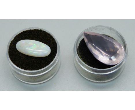 An unmounted opal and rose quartz, opal 0.9g and 19mm 