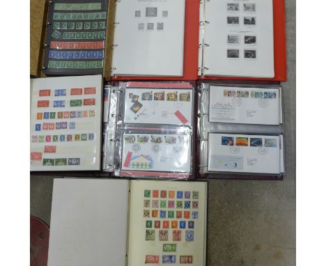 Stamps; seven GB stamp and first day cover albums and contents 