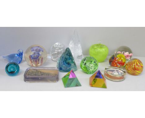A collection of paperweights including a Caithness Happy Birthday paperweight, a hand made example and others 
