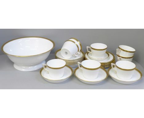 Hammersley Greek Key pattern part tea set, eight cups, saucers, six tea plates, dish and pedestal bowl 