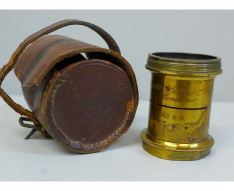 A 19th Century Wray London camera lens in a leather case 