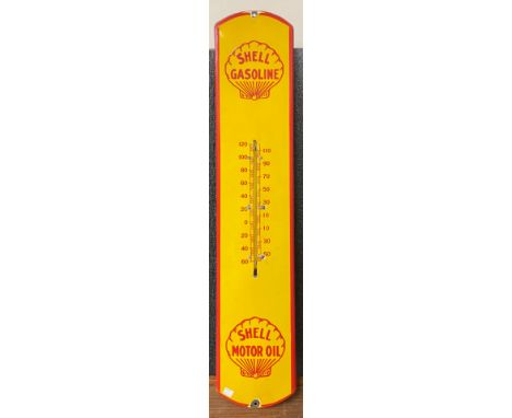 An enamelled metal Shell Gasoline thermometer sign 