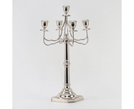 Polish 20th Century 800 Silver Five (5) Light Candelabra. Stamped PolishHallmark (after 1920). Good condition. Measures 22-3/