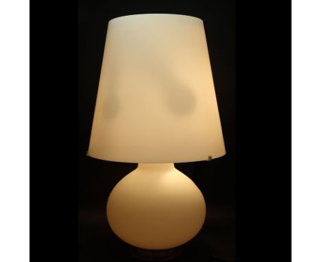 Fontana Glass Table Lamp Designed by Max Ingrand For Fontana Arte. Frosted white glass shade and base on metal base. Unsigned