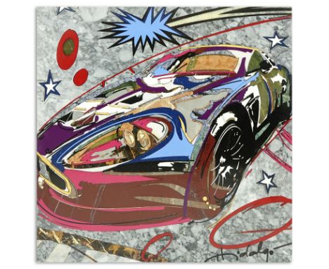 Leonardo Hildalgo, Ecuadorian/American (20th Century) "Supercar Weekend 2009" Pop Art Pietra Dura Marble Panel Signed Lower R