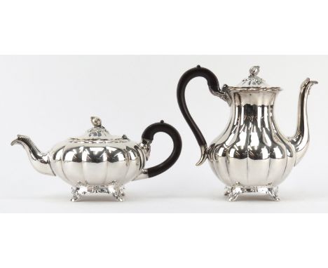 Six (6) Piece Antique English Repousse Silver Plate Tea/Coffee Service. Includes: tea pot, coffee pot, creamer and sugar, and