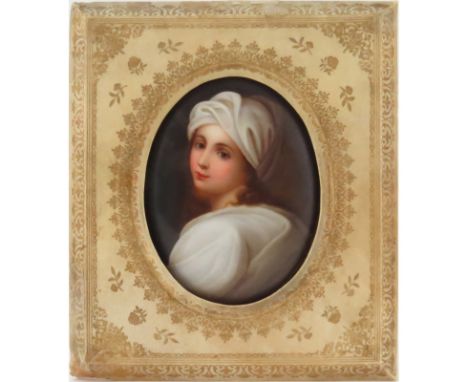 Antique KPM Style Hand Painted Porcelain Miniature Portrait. Unsigned. Plaque in good condition, frame has wear. Plaque measu