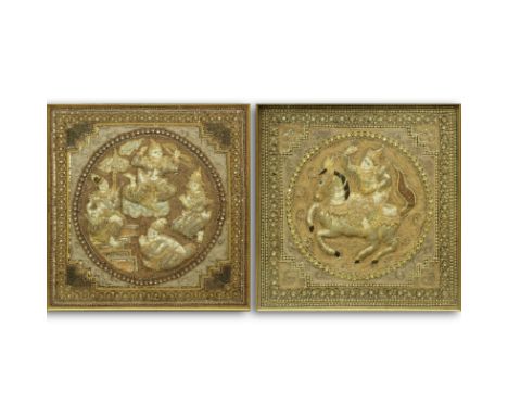 Two (2) Vintage Embroidered Beaded Kalaga Needlework Tapestry in Shadowbox Frames. Normal wear to tapestry otherwise good con