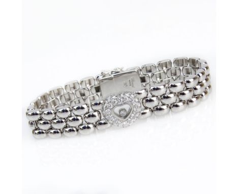 Chopard Approx. .80 Carat Round Brilliant Cut Diamond and 18 Karat White Gold Happy Diamond Heart, Three Row Panther Link Bra