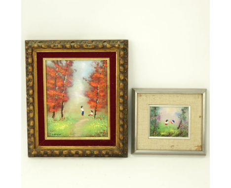 Two (2) Louis Cardin (20th Century) Enamel on Copper Paintings Signed Lower. Good condition. Largest measures 10" H x 8" W, f