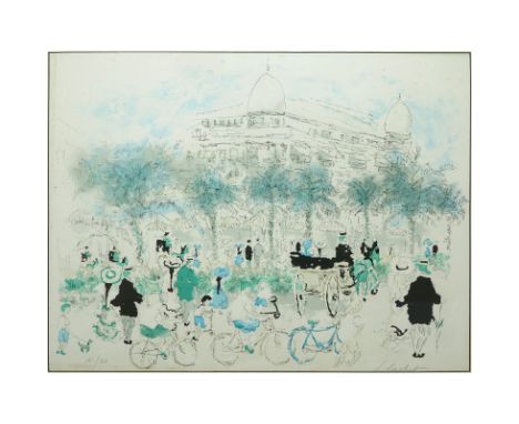 Urbain Huchet, French (B.1930) "French Scene" Color Lithograph Pencil Signed and Numbered 151/350. Publishers pressed mark lo