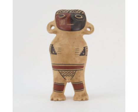 Inca Empire Polychrome Ceramic Fertility God Figurine. Export mark and stamped "Made in Peru" on underside. Good condition. M