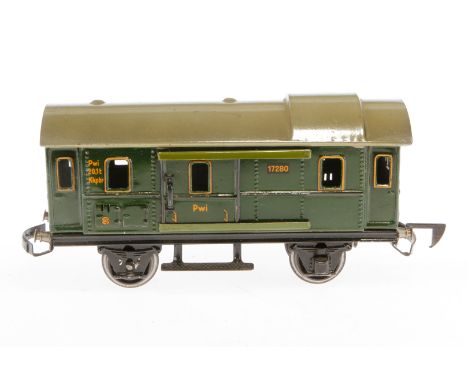 Märklin Gepäckwagen 1728 K, Spur 0, CL, mit 2 ST und automat. Kupplung, LS und gealterter Lack, L 18,5, sonst noch Z 2