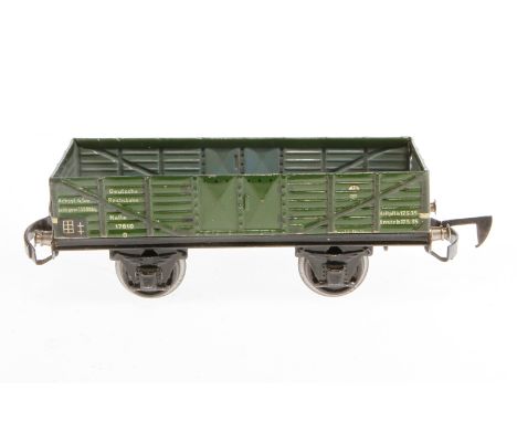 Märklin offener Güterwagen 1761 K, Spur 0, CL, mit automat. Kupplung, LS und gealterter Lack, L 16,5, Z 2-3