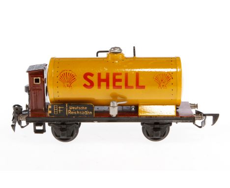 Märklin Shell Kesselwagen 1774 K, Spur 0, HL, mit BRH und automat. Kupplung, LS tw ausgeb., gealterter Lack, L 18,5, sonst no