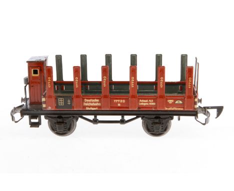 Märklin Rungenwagen 1772 K, Spur 0, CL, mit BRH und automat. Kupplung, LS und gealterter Lack, L 18,5, Z 2-3
