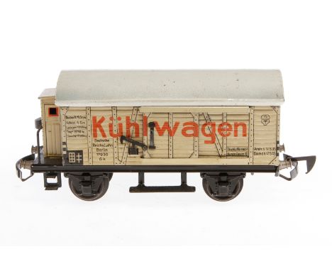 Märklin Kühlwagen 1793 K, Spur 0, CL, mit BRH, 2 STH und automat. Kupplung, LS tw ausgeb., gealterter Lack, L 18,5, sonst noc