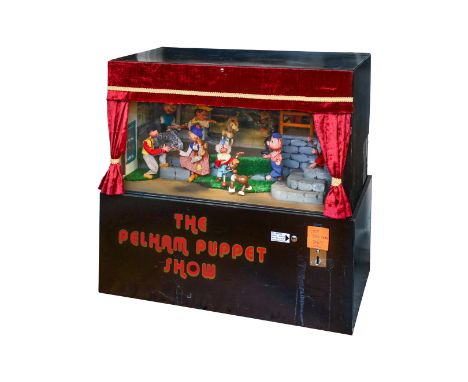 Comic-Theater ”The Pelham-Puppet-Show”, mit Münzeinwurf, versch, Liedern und 10 tanzenden Marionetten-Figuren, 104x56x106, Z 