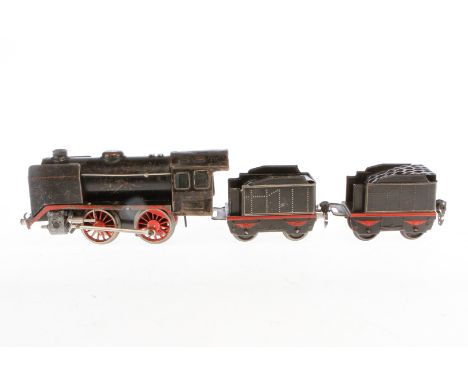Märklin B-Dampflok R 910, Spur 0, schwarz, Uhrwerk def., dazu 2 Tender 889/99, Z 4