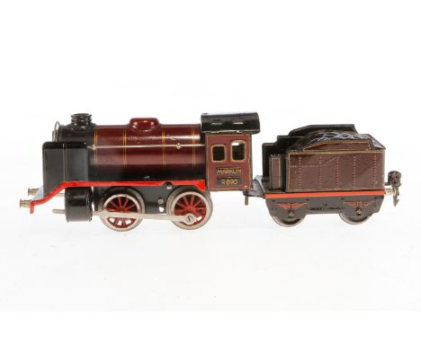 Märklin B-Dampflok R 890, Spur 0, Uhrwerk intakt, rotbraun/schwarz, mit Tender, tw rest., Z 4