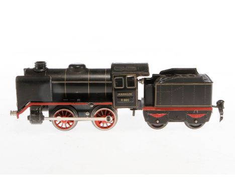 Märklin B-Dampflok R 880, Spur 0, Uhrwerk intakt, schwarz, mit Tender, Z 4