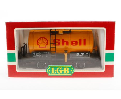 LGB Shell Kesselwagen 4040 S, Spur G, gelb, Alterungsspuren, OK, Z 2