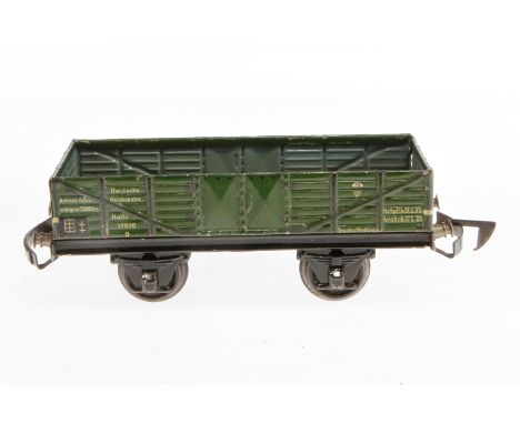 Märklin offener Güterwagen 1761 K, Spur 0, CL, mit automat. Kupplung, LS und gealterter Lack, L 16,5, sonst noch Z 2-3