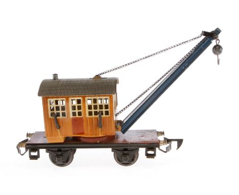 Märklin Kranwagen 1768 K, Spur 0, HL, mit automat. Kupplung, 1 Dachgiebel fehlt, LS und gealterter Lack, L 16,5, sonst noch Z
