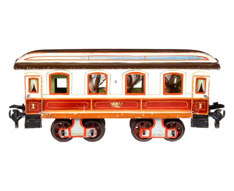 Märklin Kaiserwagen 1841 K, Spur 1, uralt, HL, braun/weiß HL, uralt, mit Inneneinrichtung, 4 AT, 4A Gussräder, mit Kronenwapp