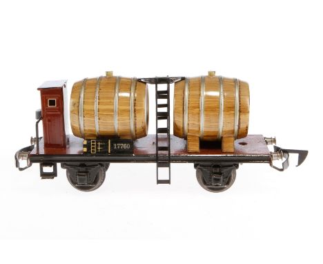 Märklin Weintransportwagen 1776 K, Spur 0, HL, mit BRH und automat. Kupplung, LS tw ausgeb., gealterter Lack, L 18,5, sonst n