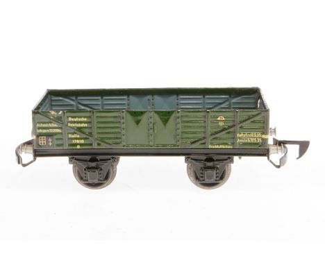 Märklin offener Güterwagen 1761 K, Spur 0, CL, mit automat. Kupplung, LS und gealterter Lack, L 16,5, sonst noch Z 2