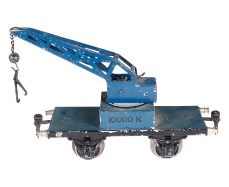 Märklin Kranwagen 1974, Spur 1, 10 000 K, HL, mit Kette, Kugelhaken und Fasszange, Alterungsspuren, LS, L 19, Z 3